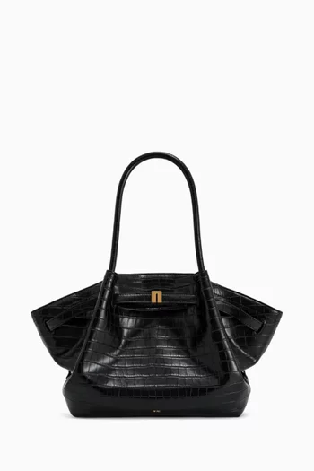 Medium Hana Tote Bag in Croc-embossed Vegan Leather
