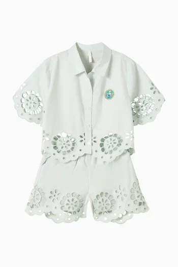 شورت أويكن بتطريزات إنجليزية قطن بوبلين 