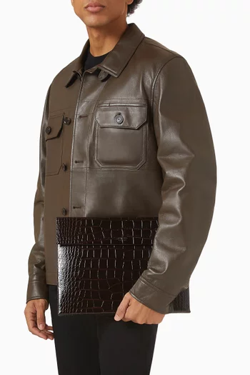 Document Holder in Croc-embossed Leather