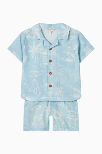 Surf's Up Linework Shirt in Cotton-linen