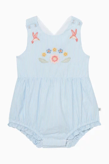 Songbird Stripe Embroidered Romper in Cotton