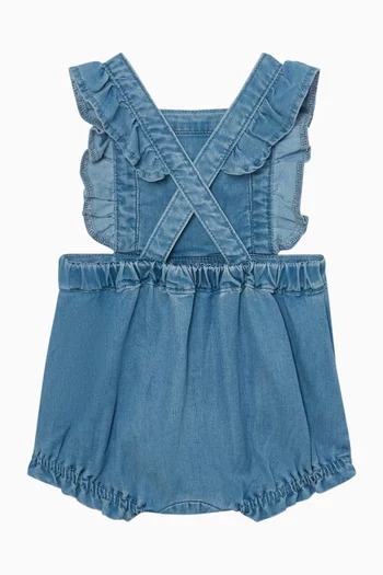 Floral Embroidered Romper in Denim