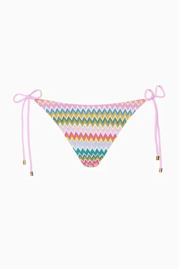 قطعة بيكيني سفلية تيني بأربطة جانبية ونقشة خطوط متعرجة