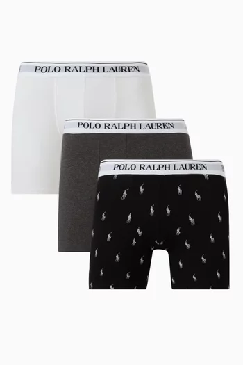 طقم بوكسر بشعار الماركة قطن مطاطي، 3 قطع