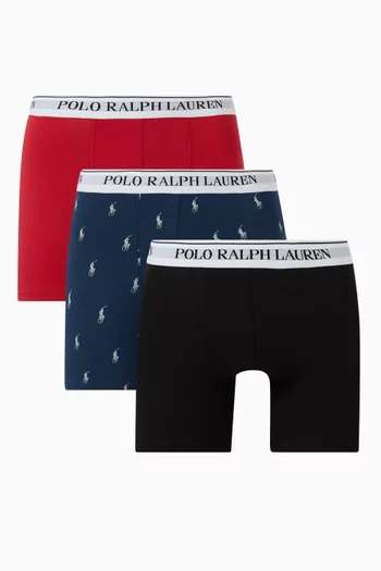 طقم بوكسر بشعار الماركة قطن مطاطي، 3 قطع