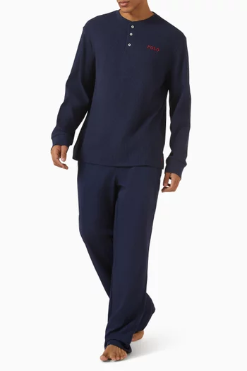 تي شيرت بياقة هنلي للنوم مزيج قطن