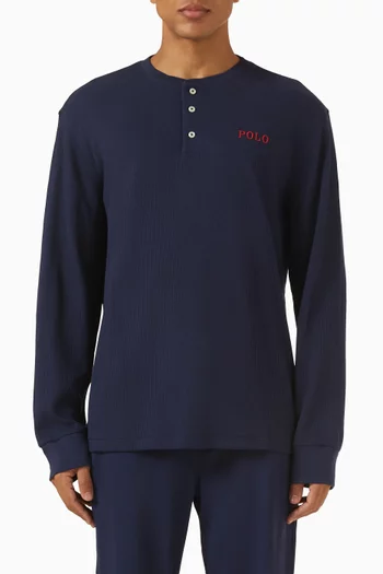 تي شيرت بياقة هنلي للنوم مزيج قطن