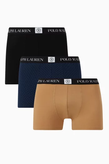 طقم بوكسر بشعار الماركة قطن مطاطي، 3 قطع