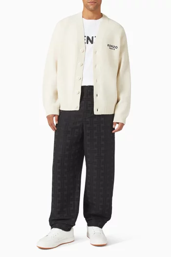 بنطال رياضي بشعار الماركة منسوج قطن وجاكار