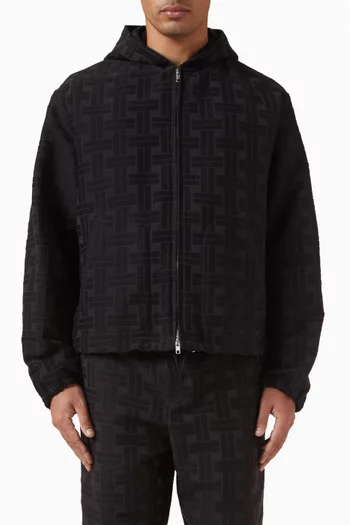 قميص بنمط جاكيت وغطاء رأس ونقشة قماش منسوج قطن