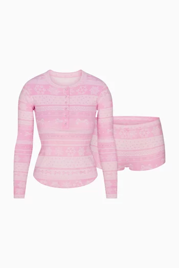 طقم هينلي وشورت بونتيل ناعم بشعار الماركة