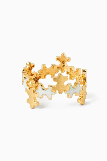 خاتم بتصميم هندسي مطلي بالمينا ذهب عيار 18