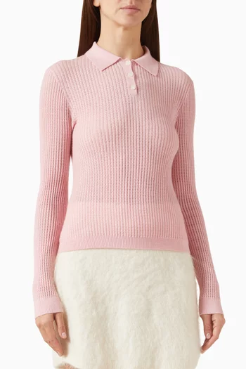 تي شيرت بولو بقصة ضيقة كشمير مضلع