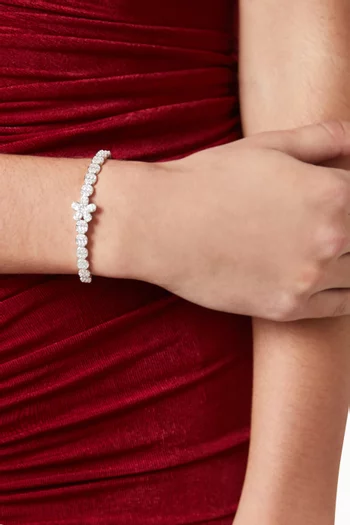 Flower Crystal Bangle Bracelet in Sterling Silver