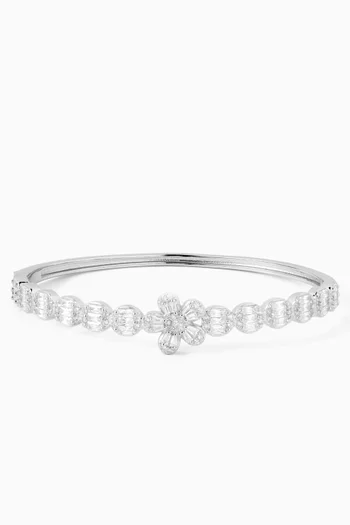 Flower Crystal Bangle Bracelet in Sterling Silver