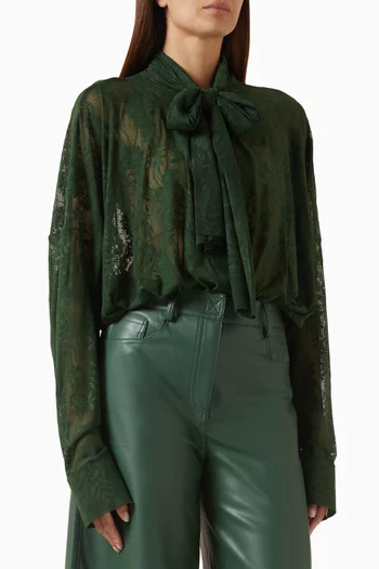 بودي سوت بنمط قميص بقصة بويفريند فضفاضة دانتيل