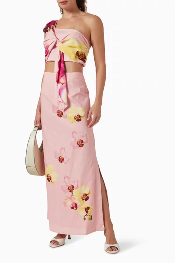 تنورة نولا طويلة مزيج قطن وكتان