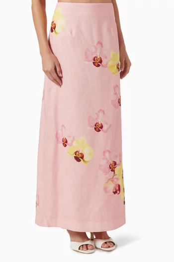 تنورة نولا طويلة مزيج قطن وكتان