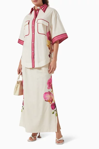 تنورة آفا طويلة مزيج قطن وكتان