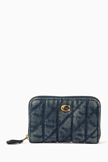 Small Essential Zip-around Card Case in Denim & Nappa