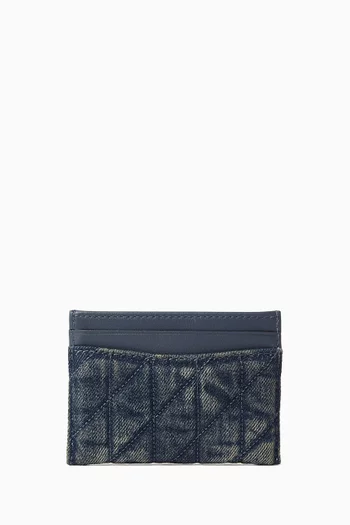 Essential Card Case in Quilted Denim & Leather