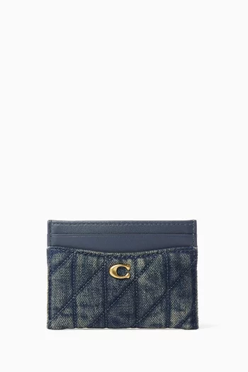 Essential Card Case in Quilted Denim & Leather