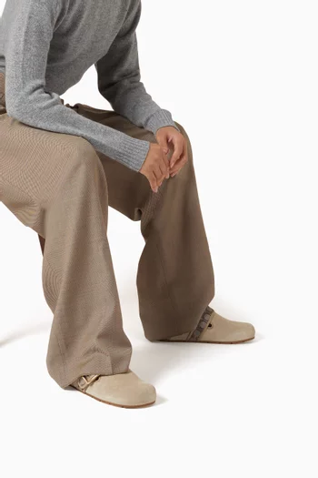 Archival Buckle Clogs in Suede & Signature Jacquard