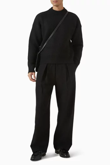 بنطال ليور بطيات مربعة وبقصة ساق واسعة مزيج صوف