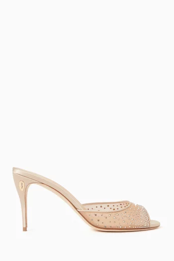 Guido 85 Crystal Mules in Mesh & Satin