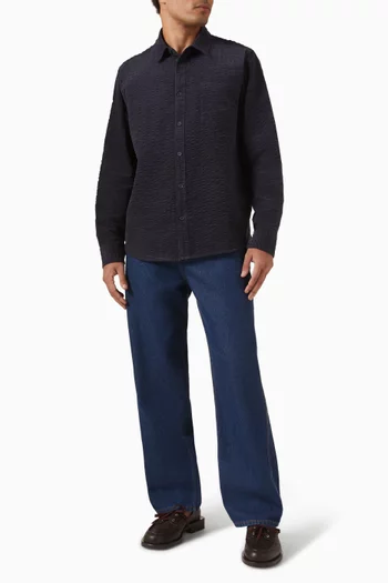 قميص شيلي قماش سيرساكر مخملي مضلع