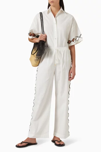 قميص لين بفتحات مزيج قطن