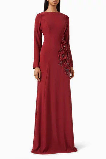 فستان مزين بزهور بارزة كريب