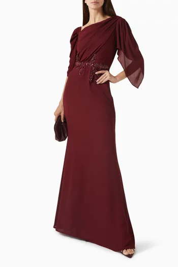 Crystal-embellished Draped Dress in Crepe