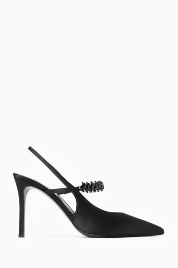 حذاء بكعب مرتفع وسير خلفي مرصع بالكريستال ستان