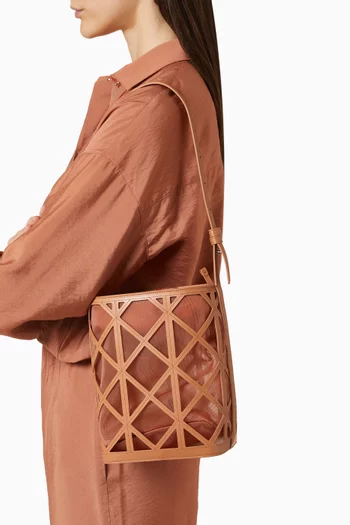 حقيبة باكيت جلد وقماش شبكي