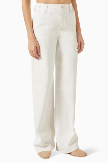 بنطال جينز بقصة ساق واسعة بدون حزام خصر دينم