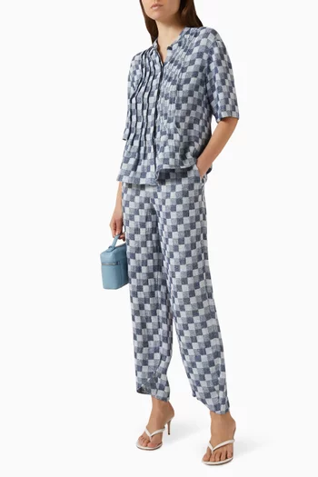 Check-print Shirt in Linen Gauze