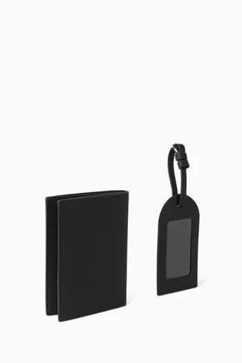 حافظة جواز سفر وشارة للحقيبة بشعار الماركة جلد سافيانو معاد تدويره