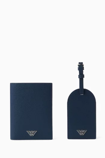 Logo Passport Holder & Bag Tag in Regenerated Saffiano