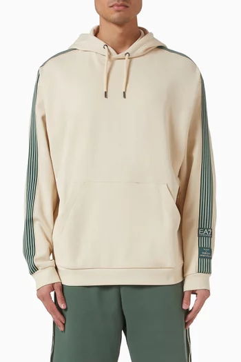 كنزة بغطاء رأس وشعار الماركة مزيج قطن