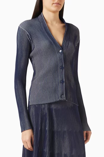 كارديغان بنقشة مخططة نسيج بغرزة ستوكينيت