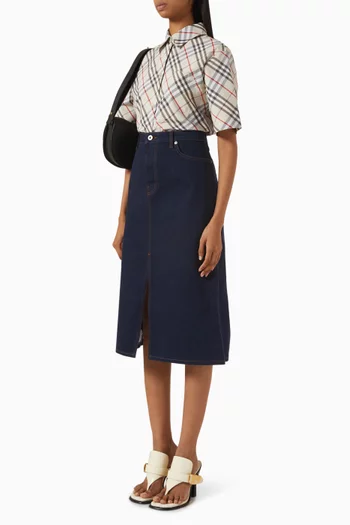 Collared Checked Shirt in Cotton Poplin