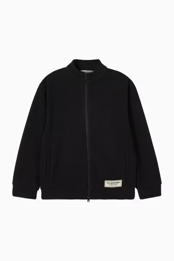 Zip-through Ribbed Lounge Jacket in Cotton