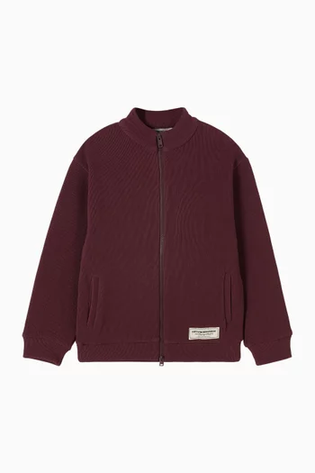 Zip-through Ribbed Lounge Jacket in Cotton