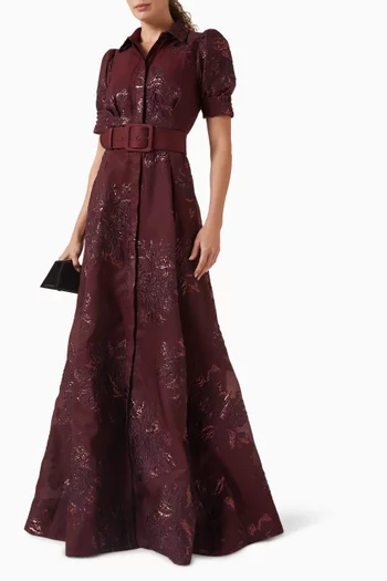 Arlette Belted Gown in Brocade