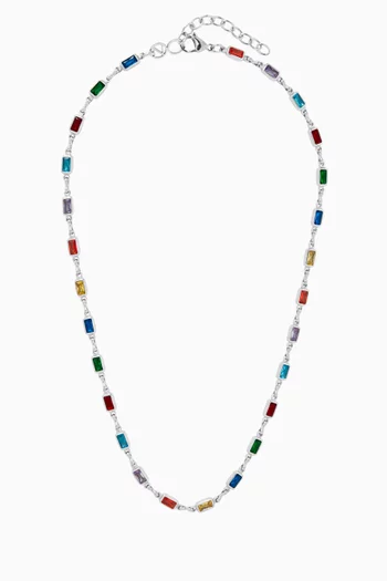 قلادة تنس مرصعة بأحجار مستطيلة ستانلس ستيل