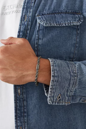 سوار بسلسلة شعار الماركة ستانلس ستيل بلون فضي داكن