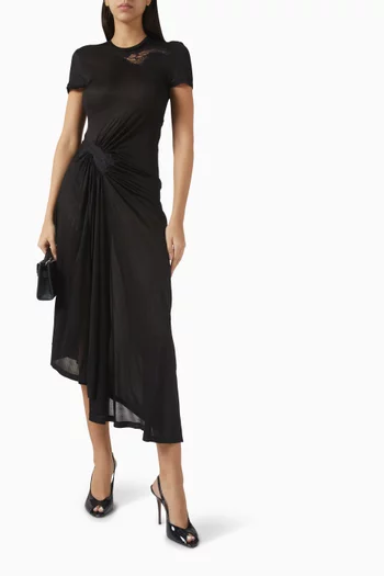 فستان دلفين بنمط تي شيرت مزين بدانتيل جيرسيه مضلع