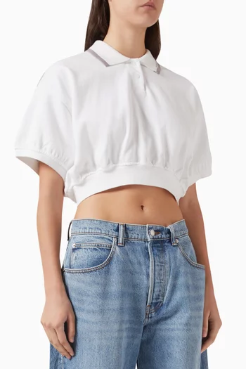 تي شيرت بولو بقصة قصيرة مزمومة قطن