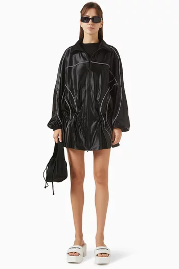 Reflective Drop-waist Parka Mini Dress in Satin-jersey